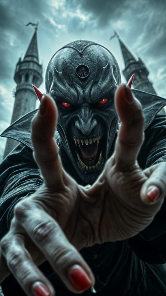 Terrifying Vampire Reaching Out From Castle