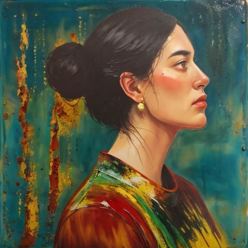 Abstract Encaustic Painting with Beeswax Texture