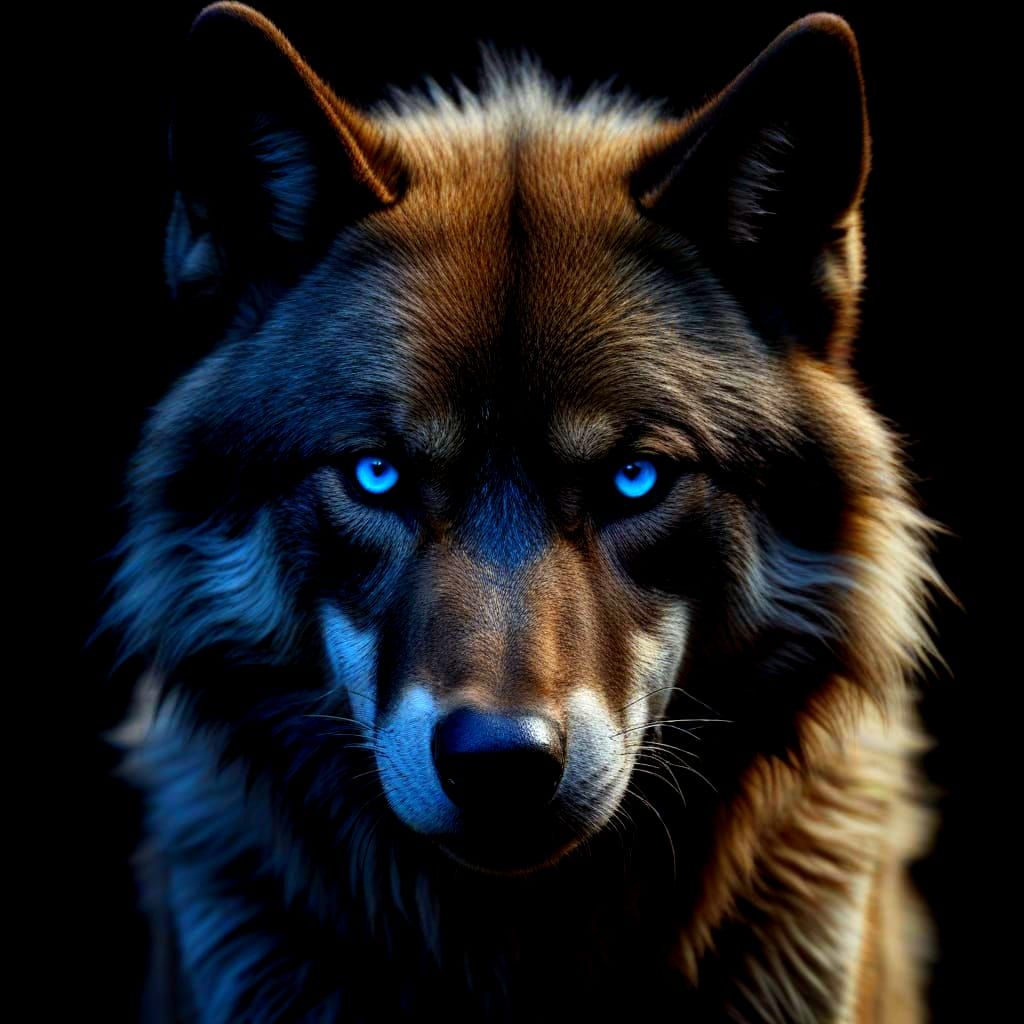 Majestic Wolf Silhouette With Cobalt Eyes in Dark Horror Sty...