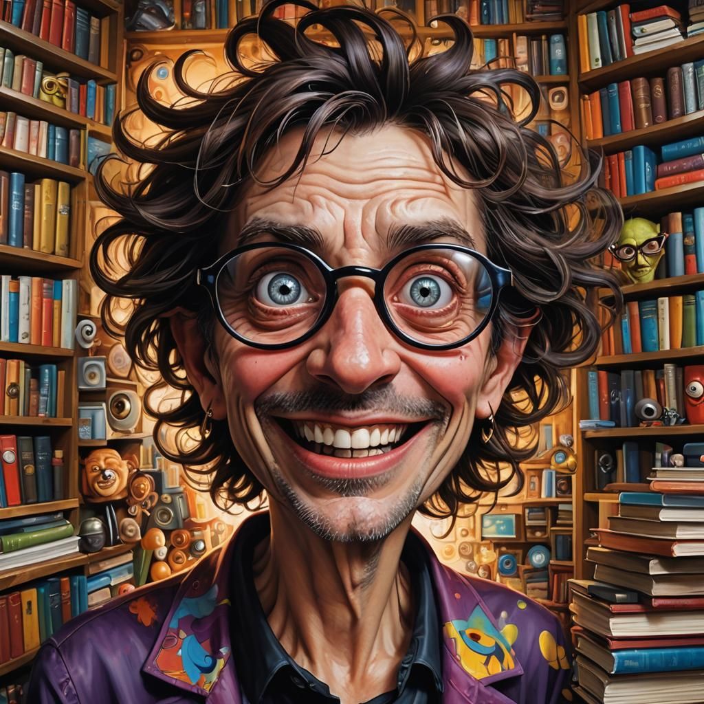 Eccentric Brunette Caricature with Bulging Eyes