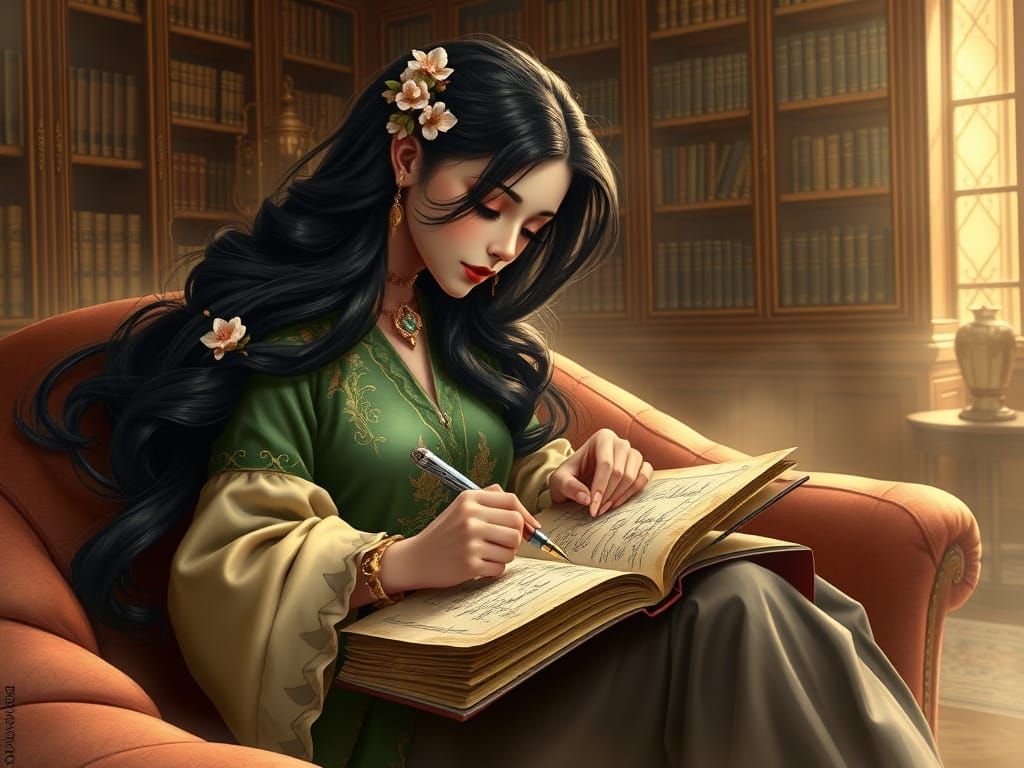 Elegant Writer in a Cozy Library