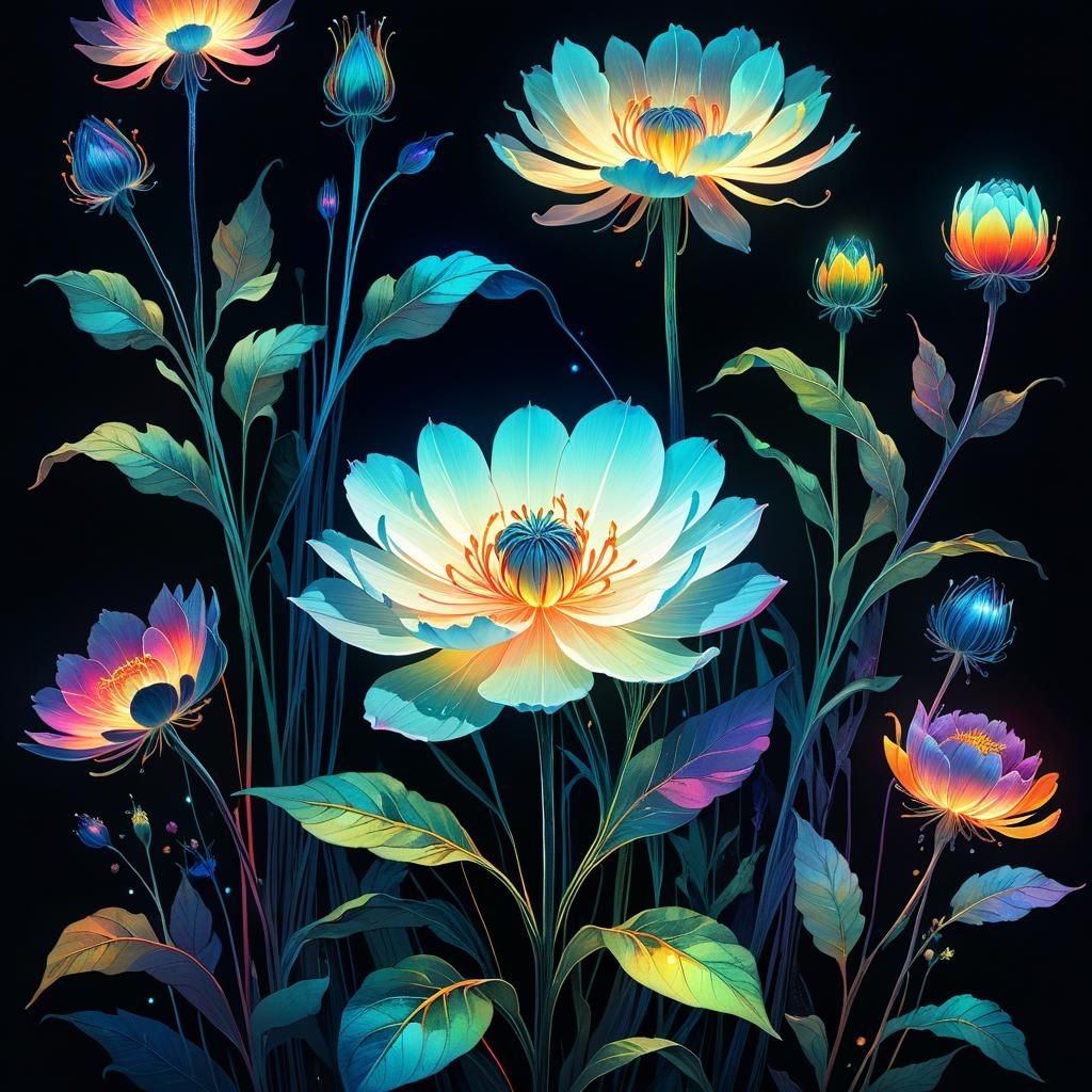 Luminous Twilight Flower: Surreal Collage Art Illustration