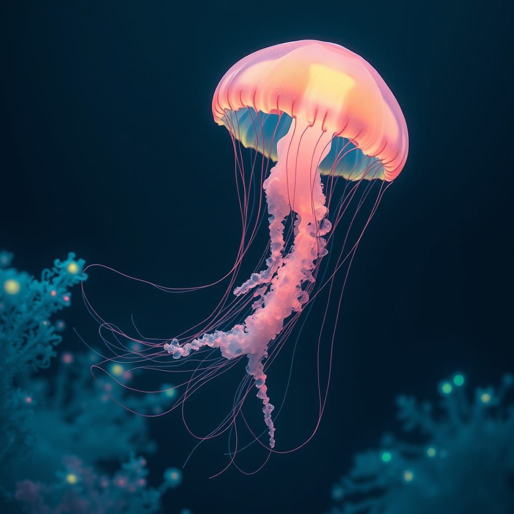 Bioluminescent Jellyfish Floating in Turquoise Water