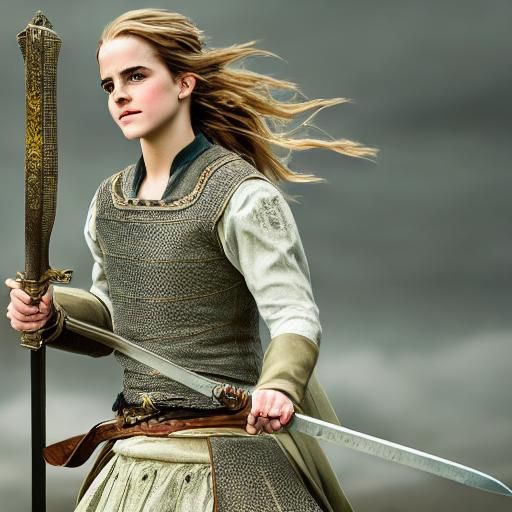 Hyperrealistic Blonde Woman with Medieval Sword