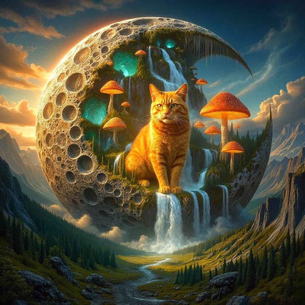 Glowing Crescent Moon Crash in Fantasy Valley