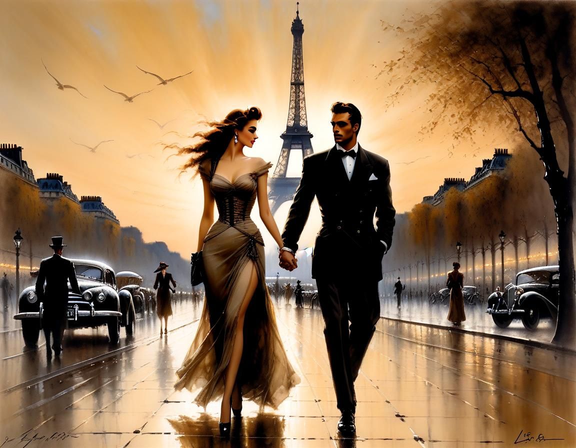 Couple on Champs Elysees, Luis Royo Style