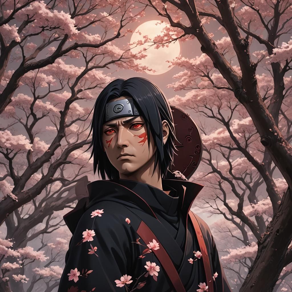 Itachi Uchiha in Cherry Blossoms: Matte Painting