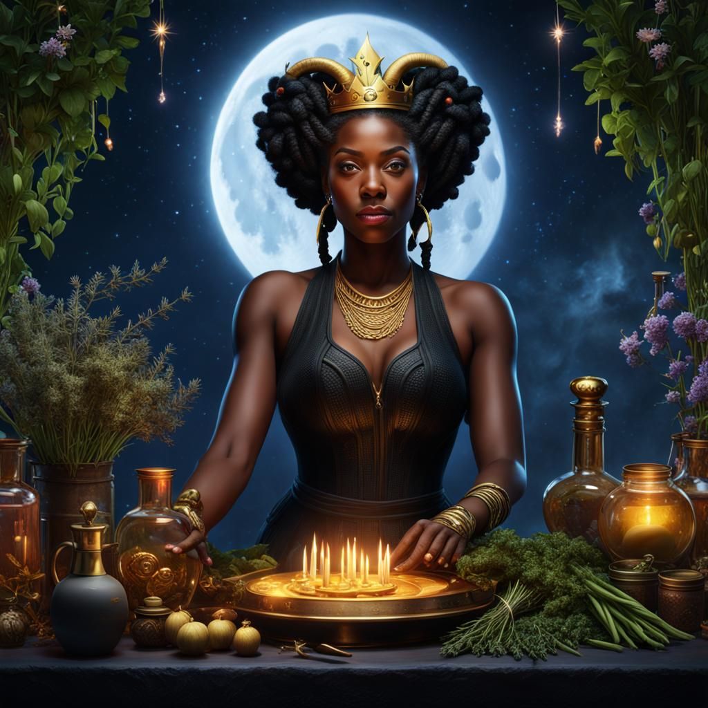 Taurus Woman with Herbs and Potions in Fantasy Art
