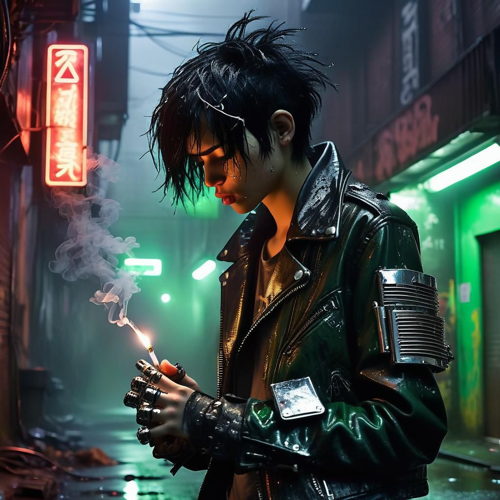 Cyberpunk Teen in Gritty Alleyway with Neon Lights