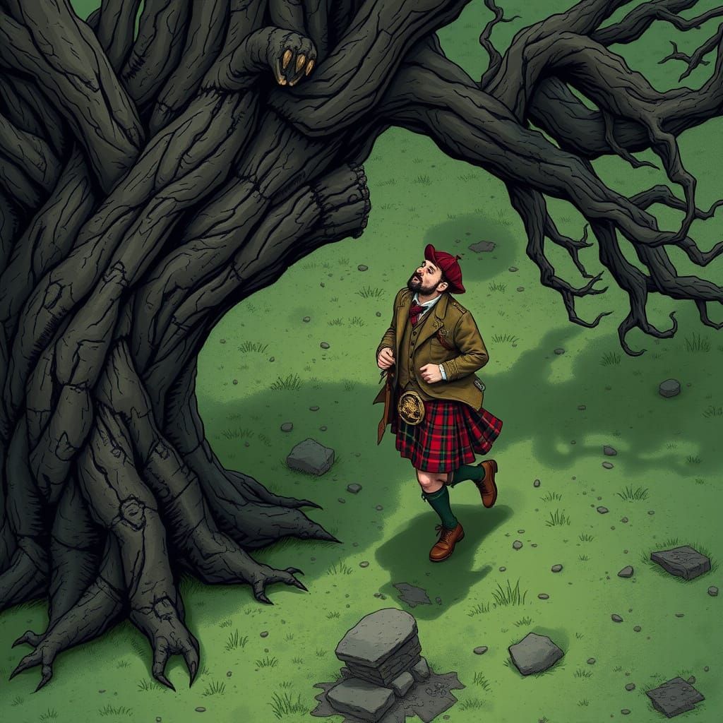 Comedian's Absurdly High Leg Lift Near Ancient Oak