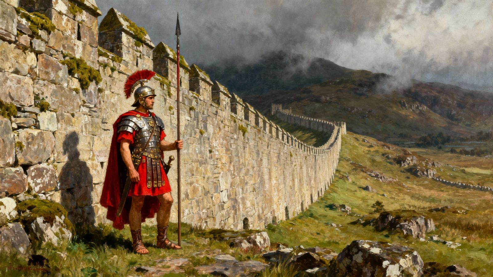 Roman Legionary Guards Empire Wall in Scotland