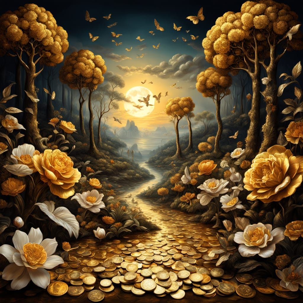 Baroque Landscape Made of Money and Gold Leaf