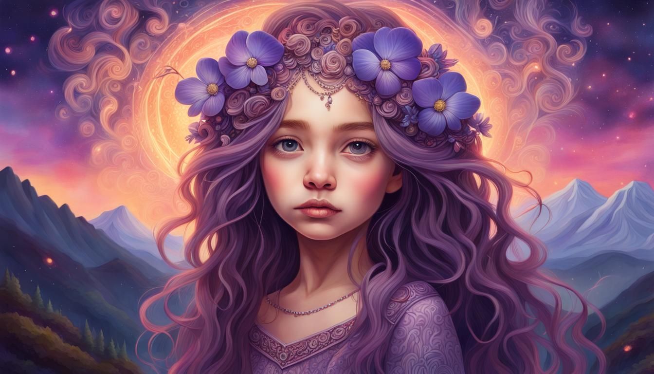Fantasy Flower Girl Portrait with Fairy Lights