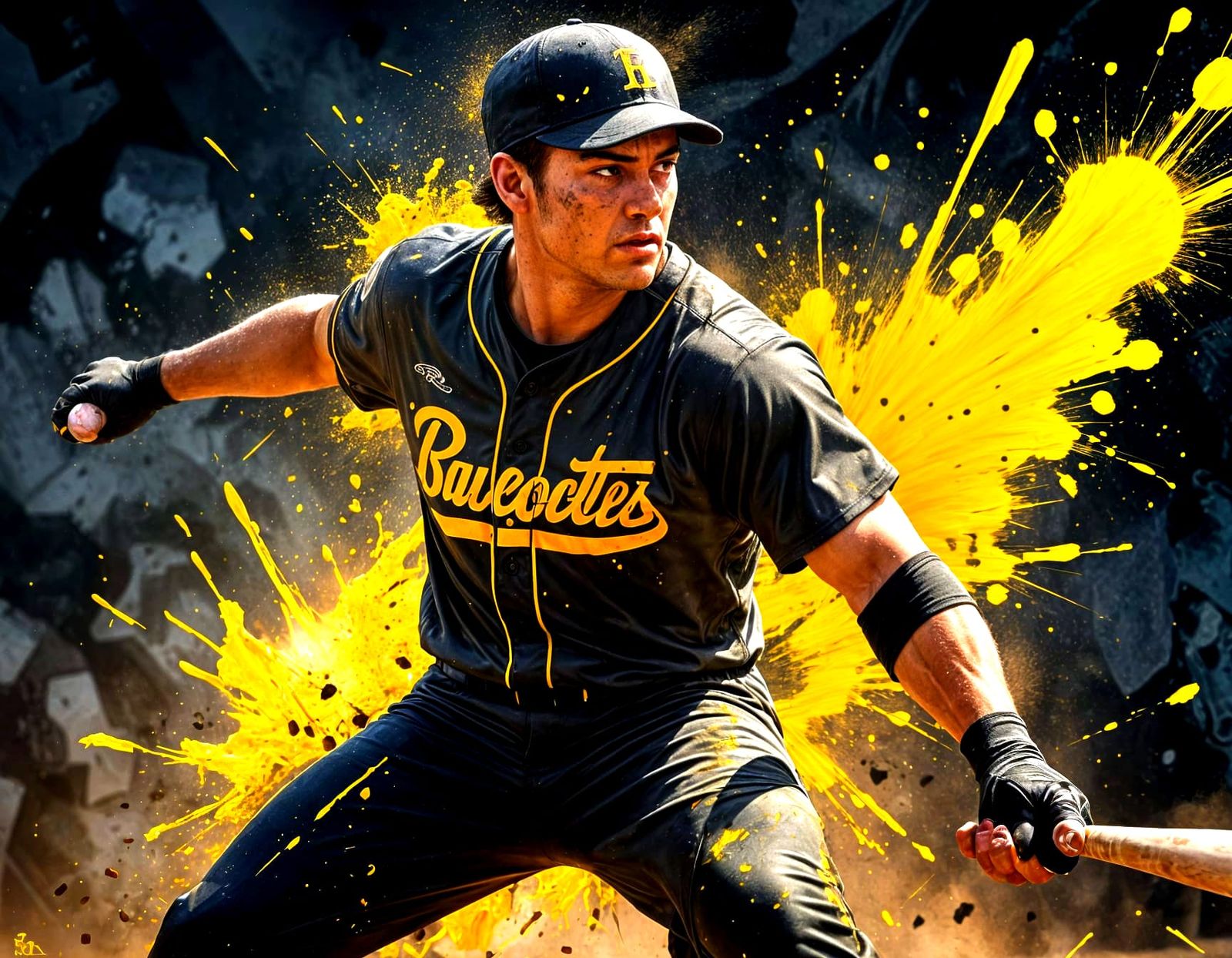 Baseball Player in Action with Paint Splatters