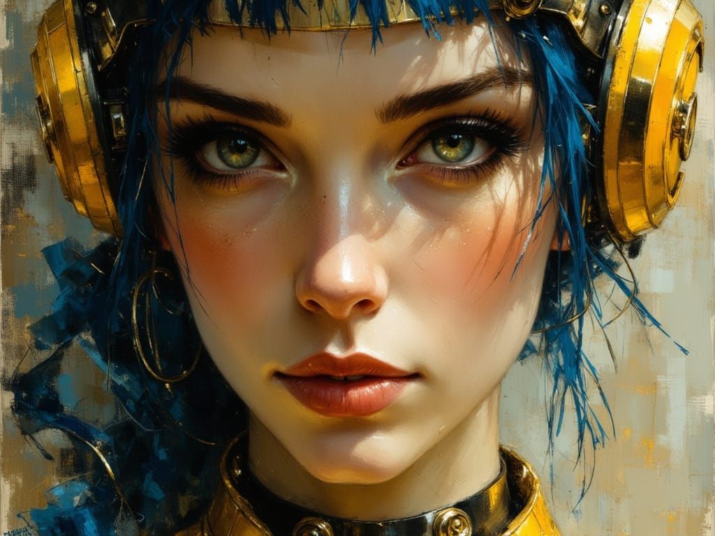 Retro Futuristic Toolpunk Cyborg Portrait