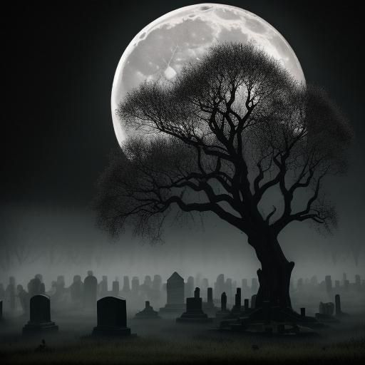 Eerie Ghoul Gathering in Misty Cemetery