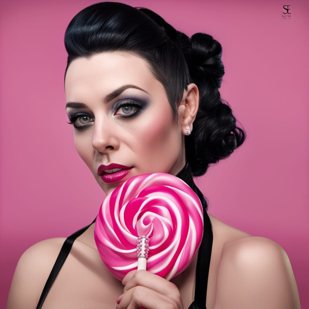 Burlesque Dancer in Pink Goth Style, 3D Portrait