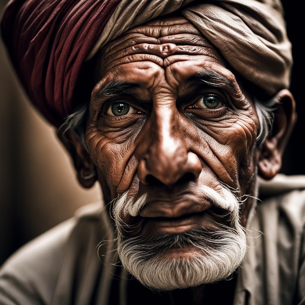 Detailed Portrait of Old Indian Man in India
