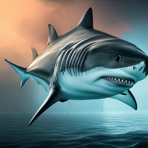 Detailed Shark Matte Painting in Deep Color