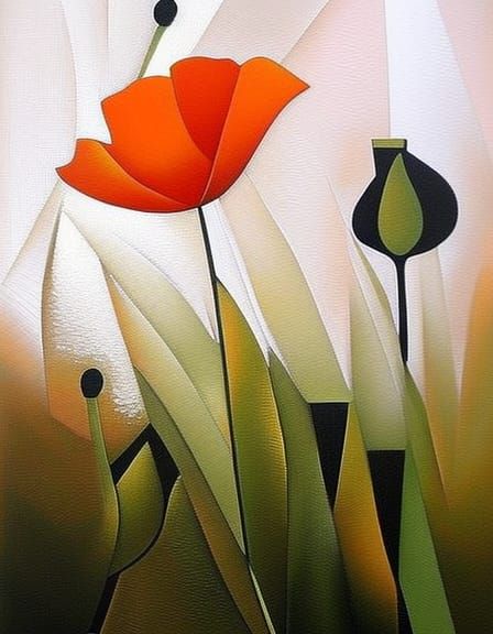 Orange Poppy in Cubism Style