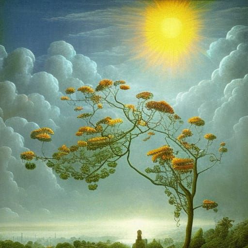Majestic Floating Garden in the Sky with Fantasy Flowers