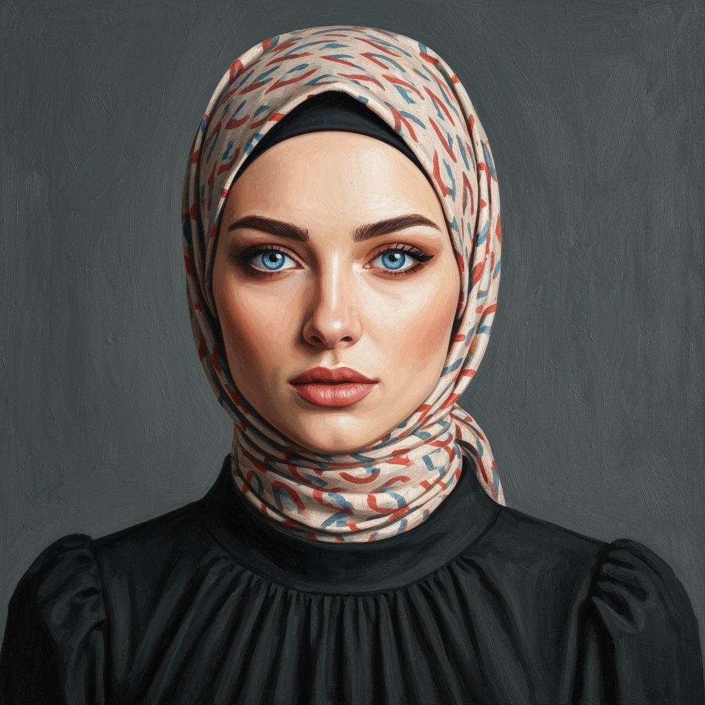German Hijabi Woman Portrait in Neo-Impressionist Style