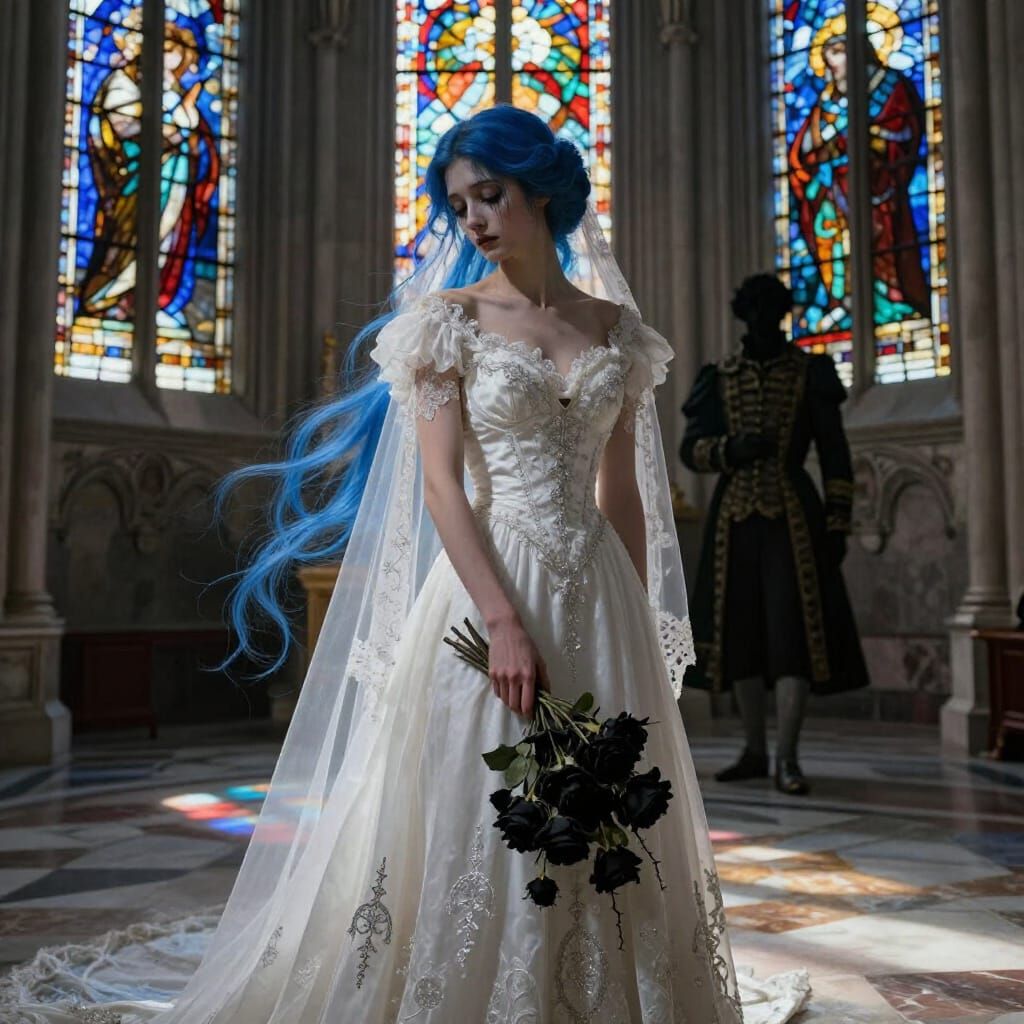 Ethereal Wedding Hall with Blue-Haired Bride in Art Nouveau ...