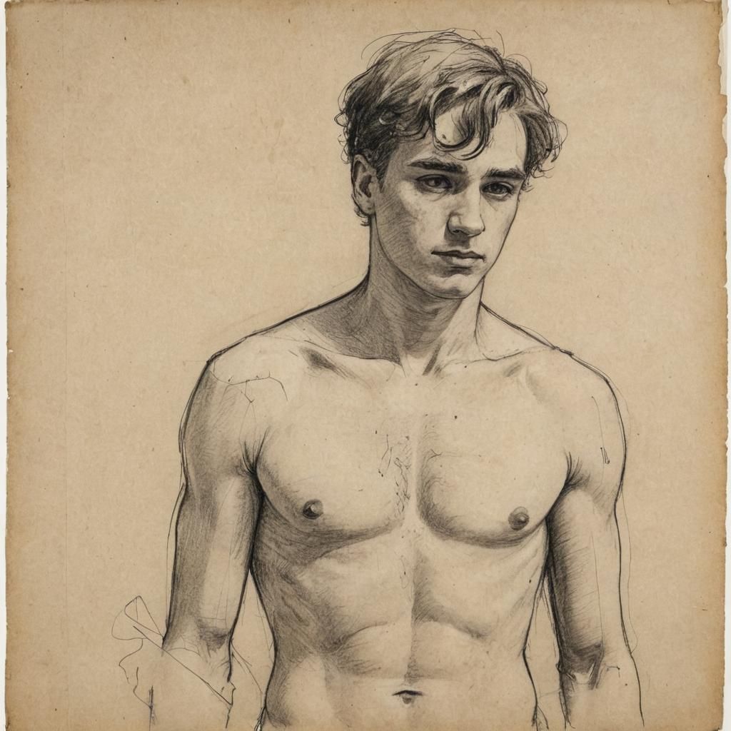 Distorted Charcoal Drawing of a Young Man