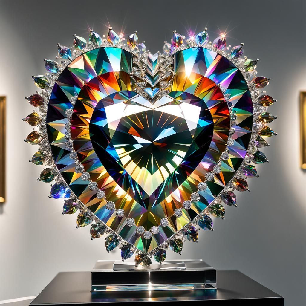 Heart-Shaped Diamond Sparkles in Art Gallery Display