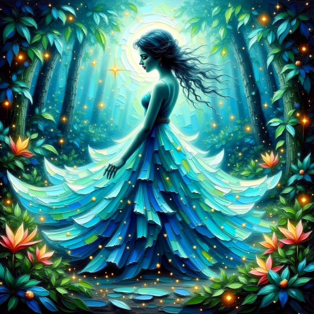 Starry Galaxy Goddess in Impasto Style