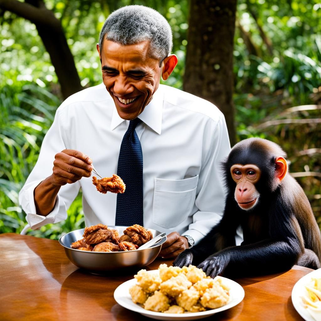 Obama and Monkey Share Fried Chicken