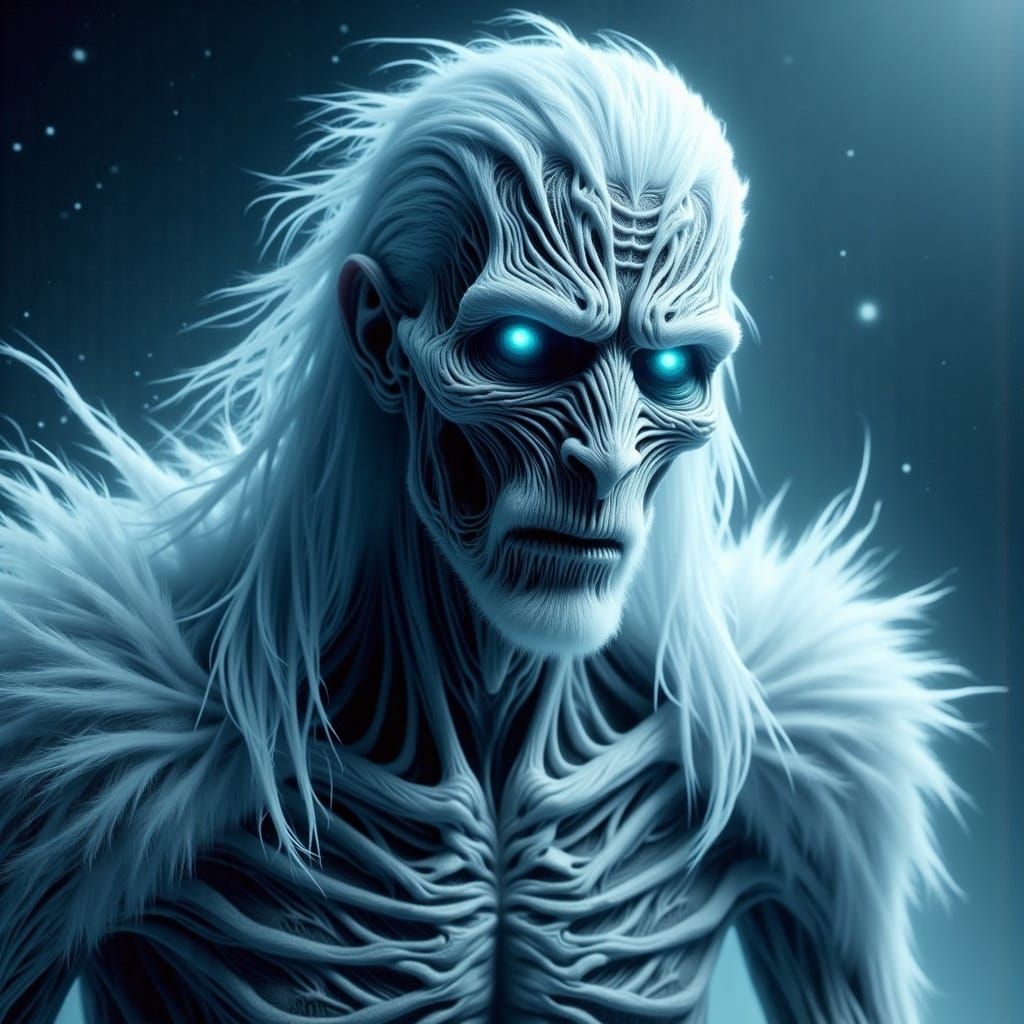 Surreal White Walker Portrait in Cyberpunk Style
