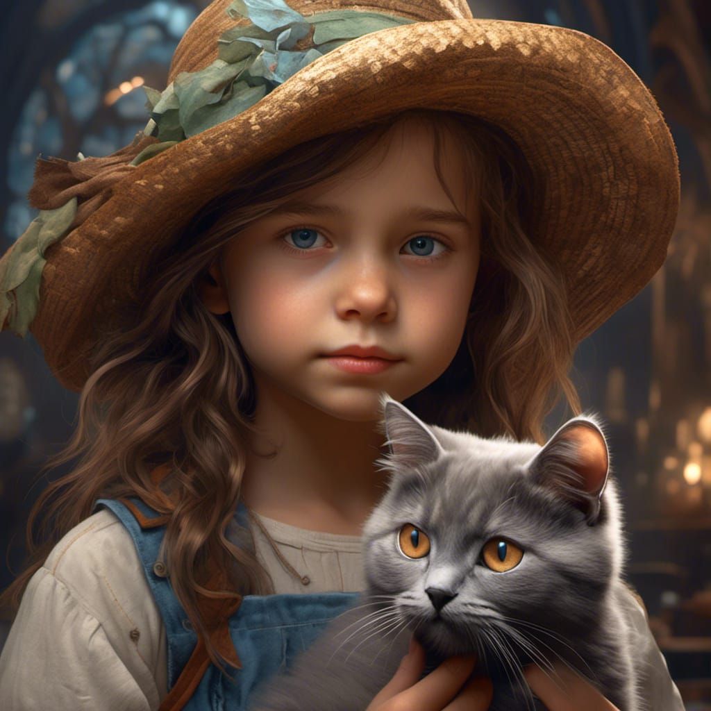 Time Traveler Girl with Cat Portrait