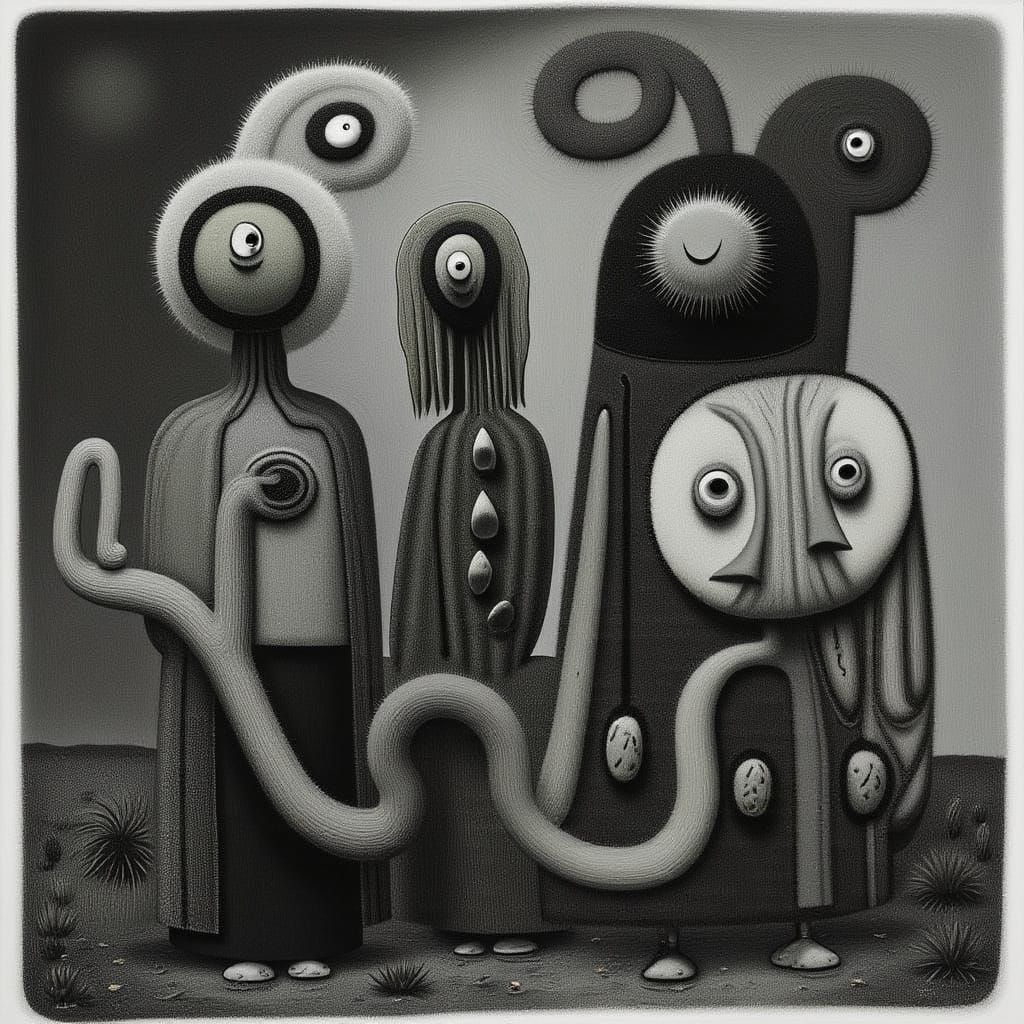 Detailed Charcoal Drawing of Cactus People