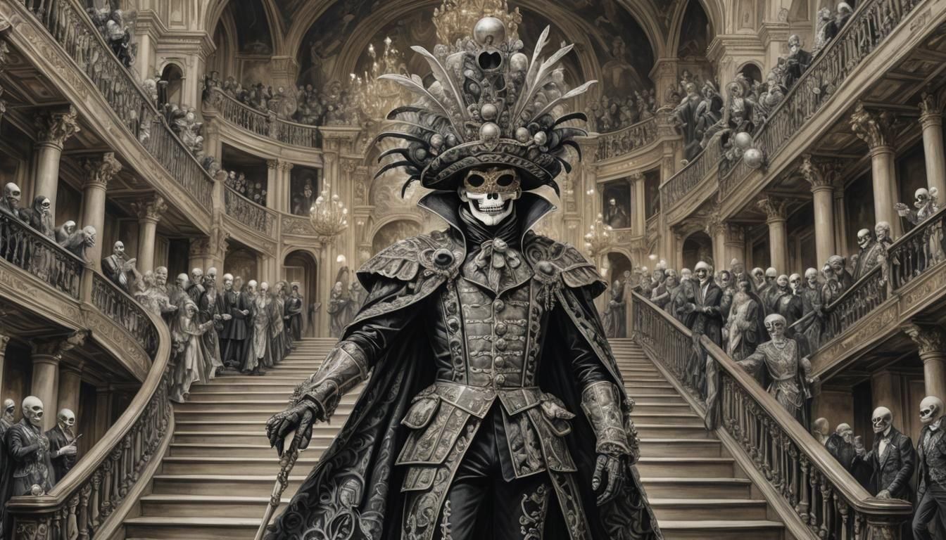Elaborate Skeletal Masquerade Costume in Charcoal