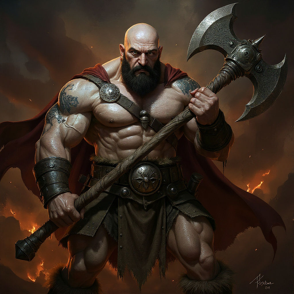 Goliath Barbarian with Double-Bladed Axe