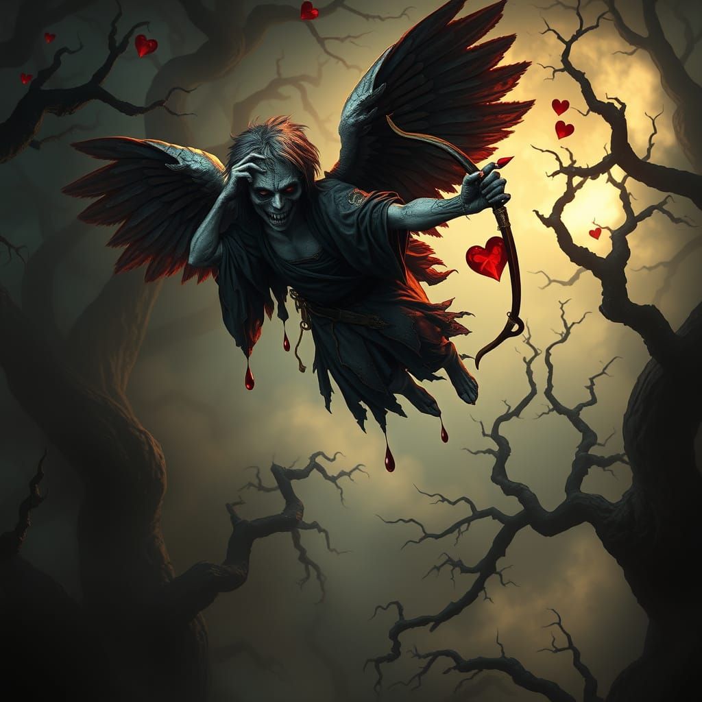 Undead Dark Angel Flies Through Haunting Forest Landscape