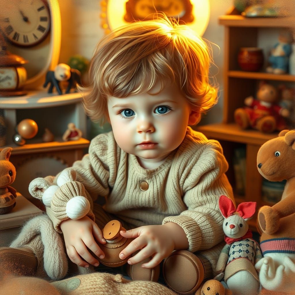 Whimsical Childhood Scene in Oil on Canvas Style