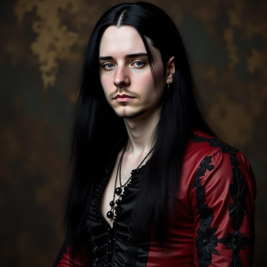 Gothic Man in Red and Black Lace Dress