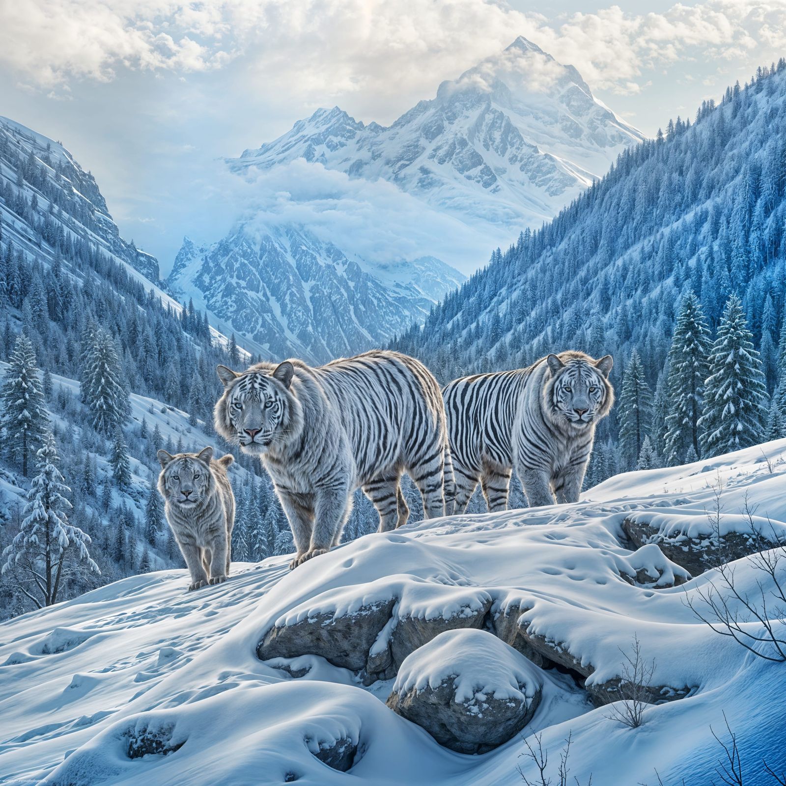 Snow White Tigers in Natural Habitat