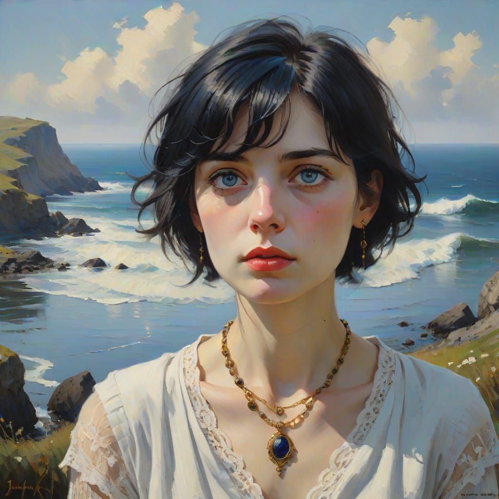 Elegant Woman in a Melancholic Landscape