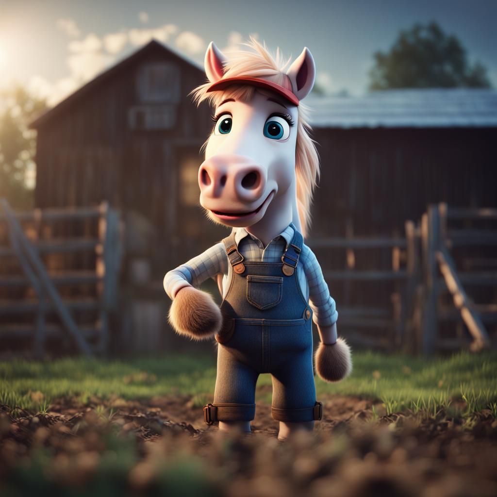 Pixar Style Furry Horse Does Farm Chores