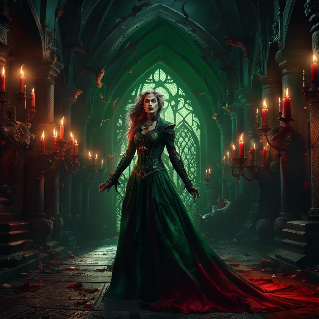 Vampire Goddess in Gothic Battle: Dark Fantasy Art