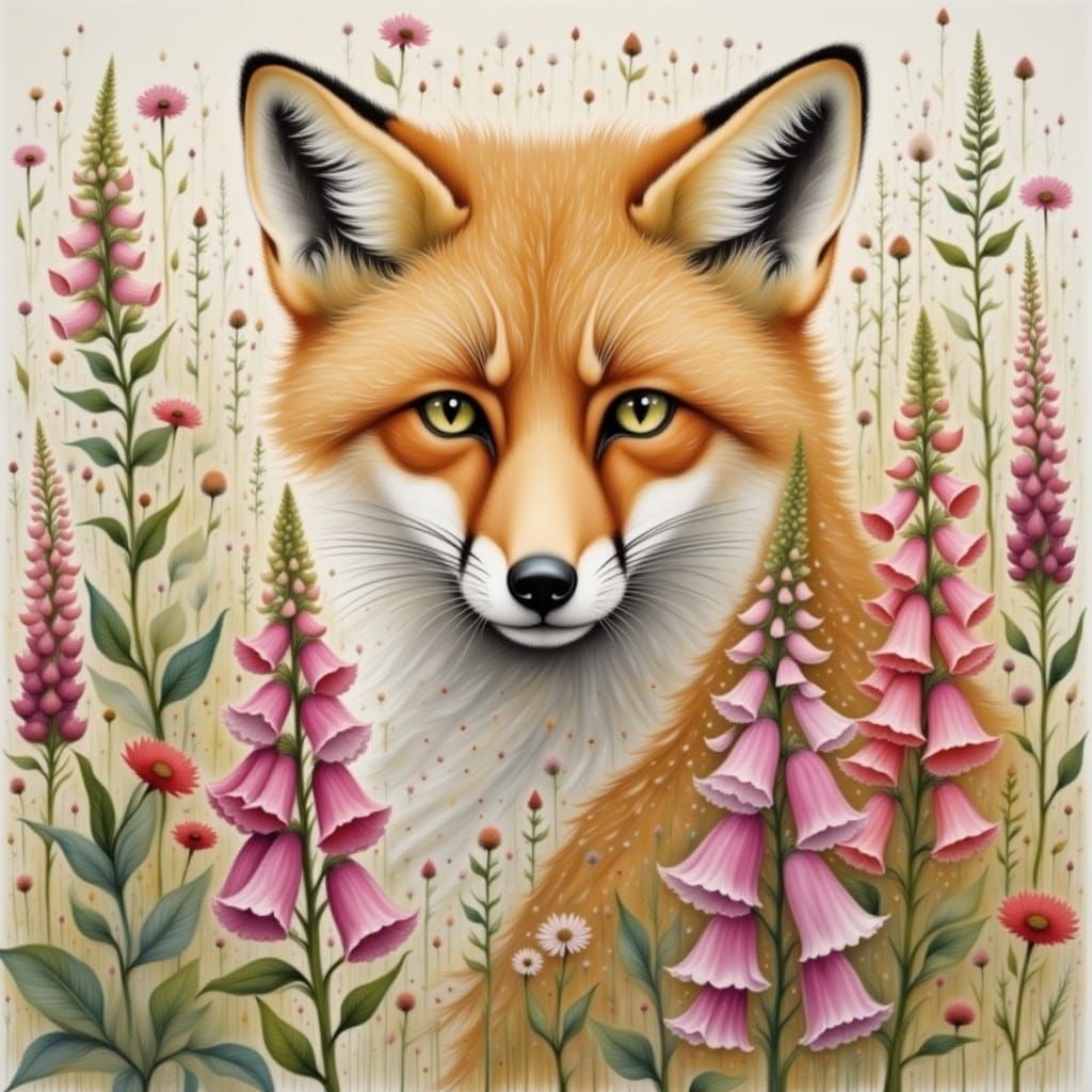 Enchanted Woman in Foxglove Wonderland