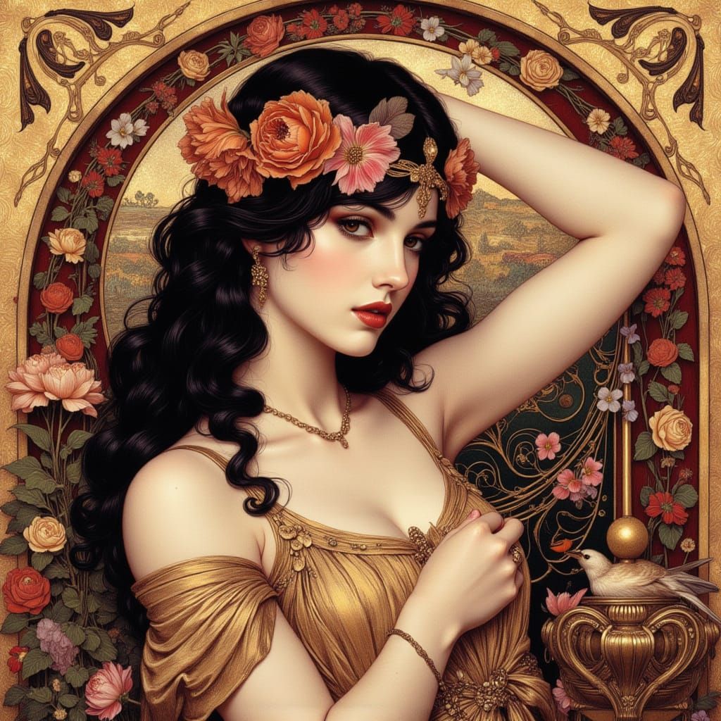 Art Nouveau Woman Portrait in Mixed Styles