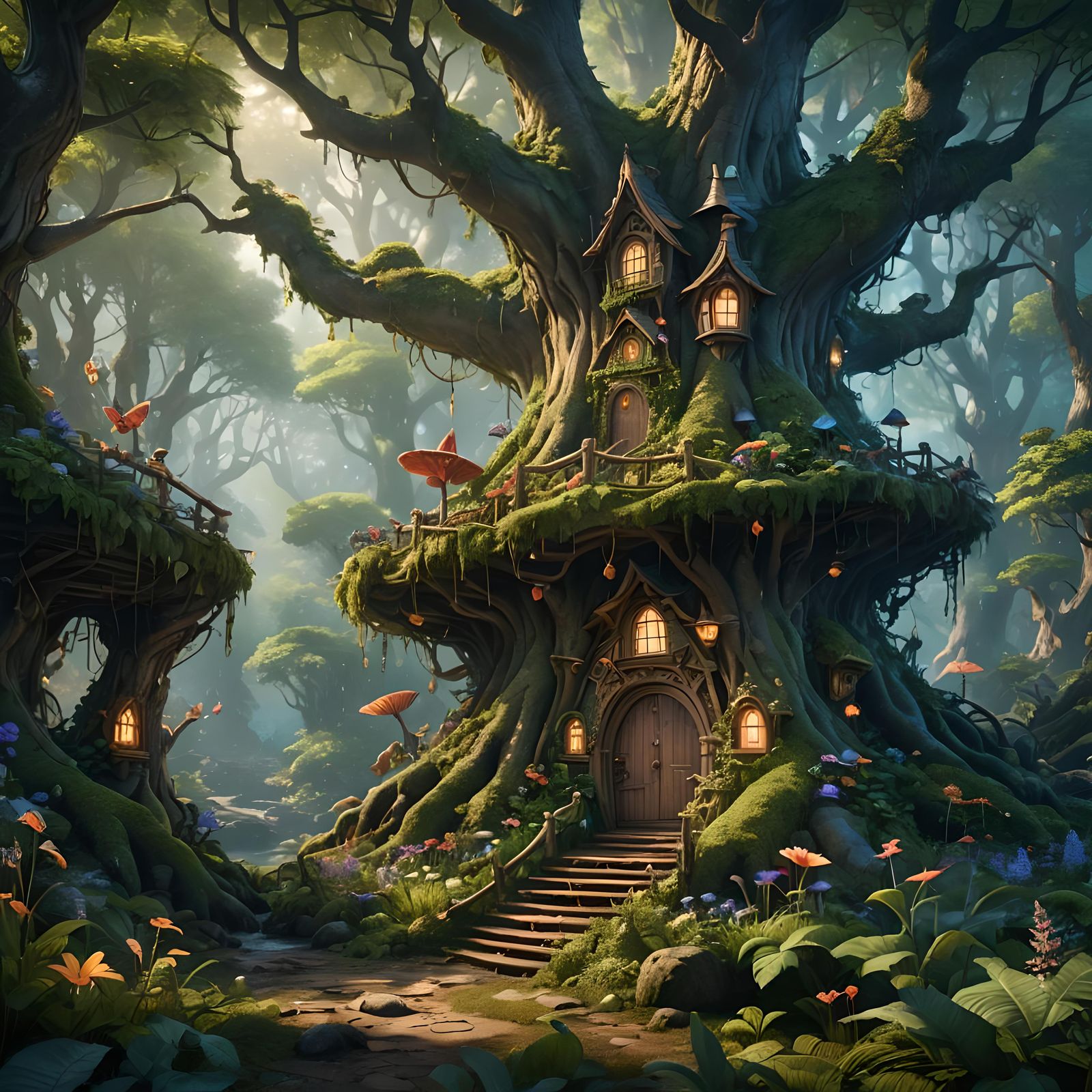 Fairies' Forest Home: Detailed Fantasy Concept Art