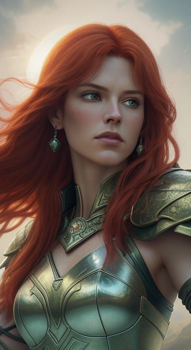 Ethereal Fantasy Portrait of Red Sonja in Golden Hour