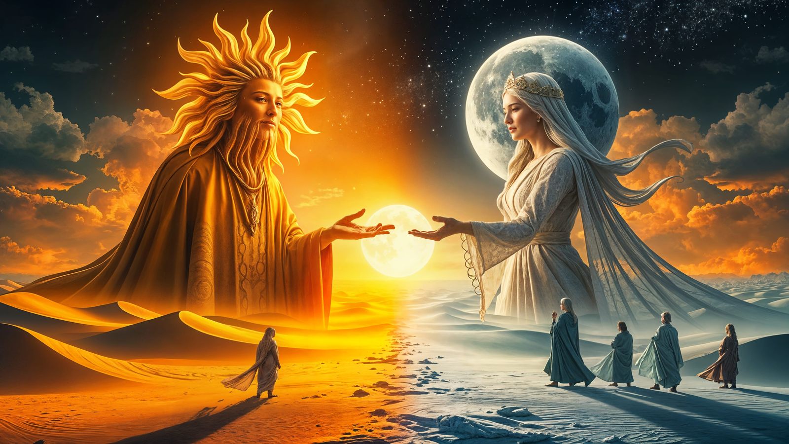 Epic Celestial Meeting: Sun and Moon Panorama