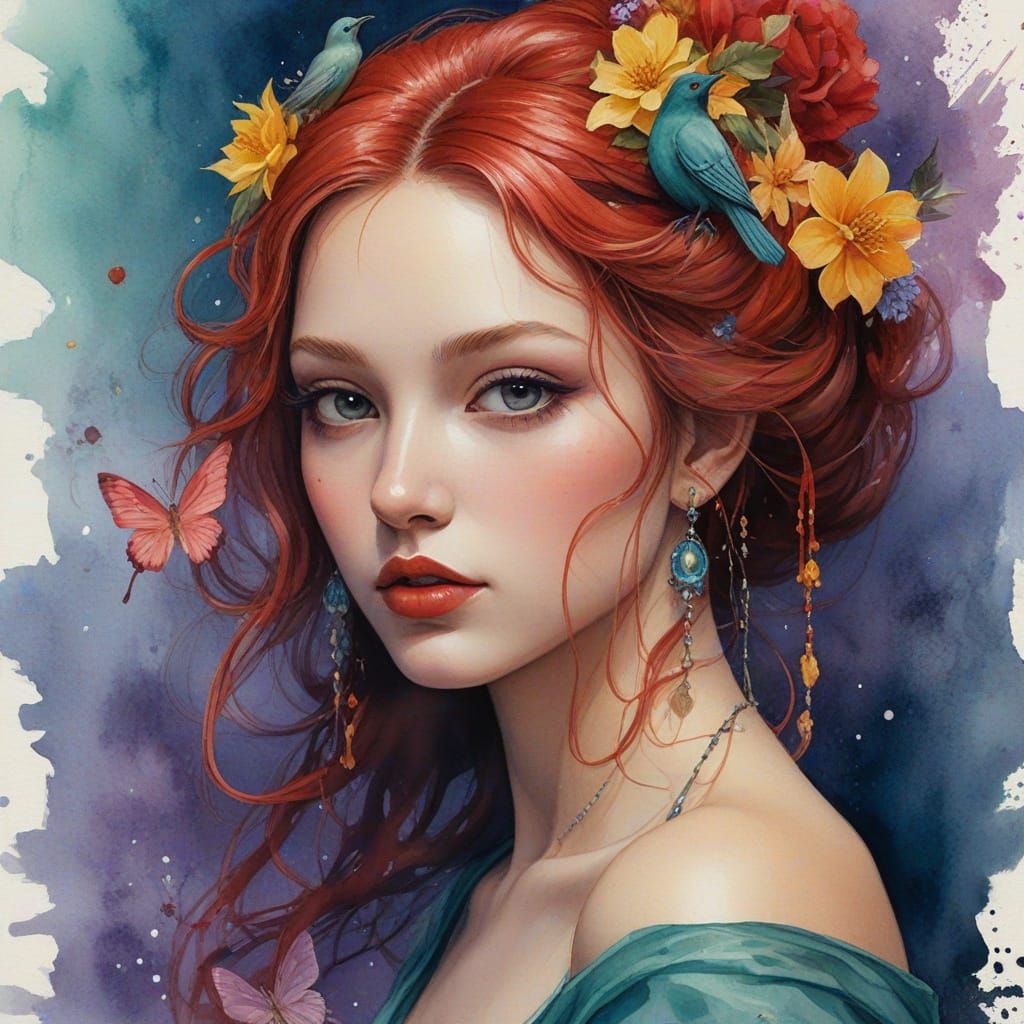 Vibrant Courtesan in Whimsical Surroundings, in Pop-Surreali...