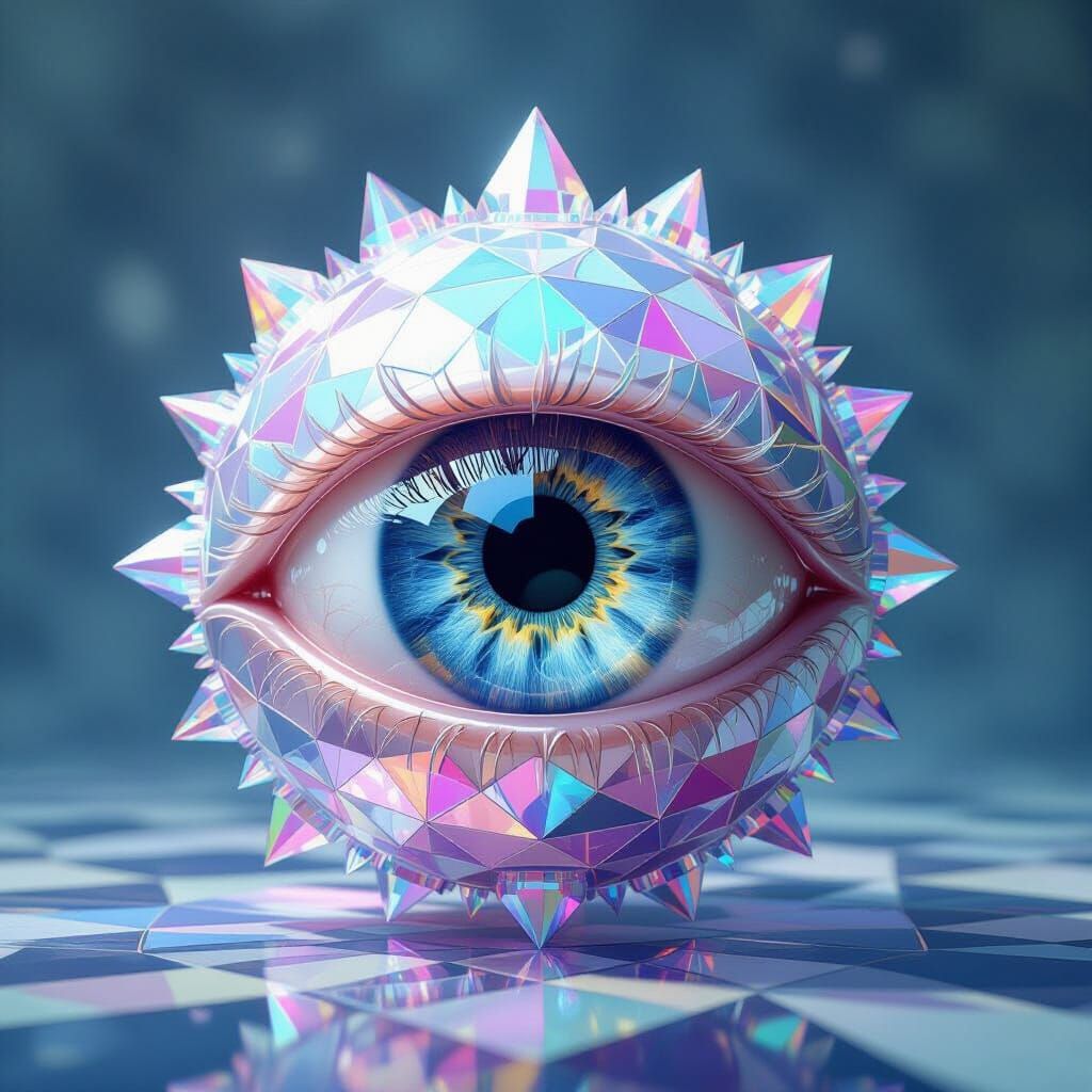 Floating Eyeball Creature in Kaleidoscope Style